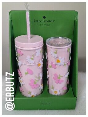 Kate Spade New York Floral Waltz 🌹 Tumbler With Straw and Thermal Mug Boxed Set